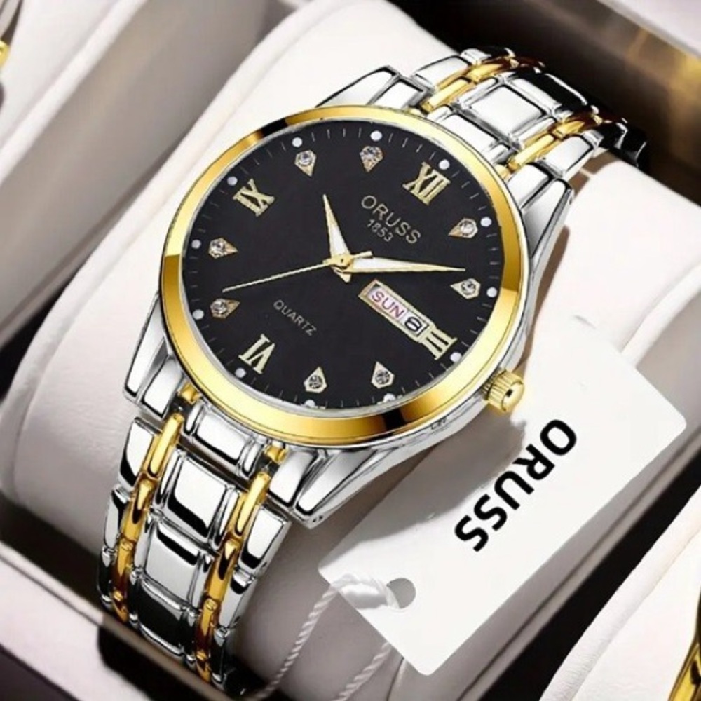 ORUSS Two-Tone Watch with Black Dial